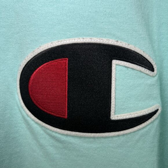 Champion T Shirt Mens Size XL Light Blue Big Patch Logo Short Sleeve EUC - Picture 5 of 11